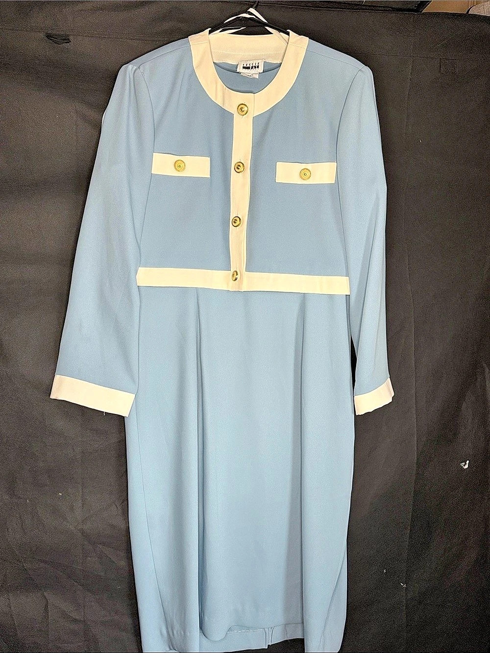 Leslie Fay Maxi Dress Blue & Cream Size 16 Like New